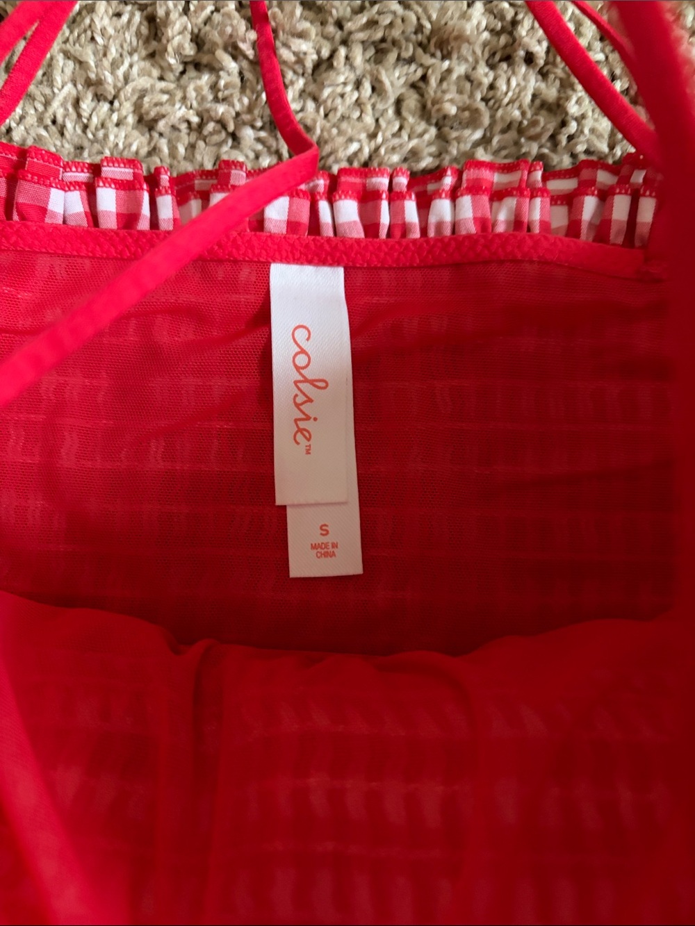 Colsie Gingham Smocked Ruffle Crop Top - Picture 2 of 4